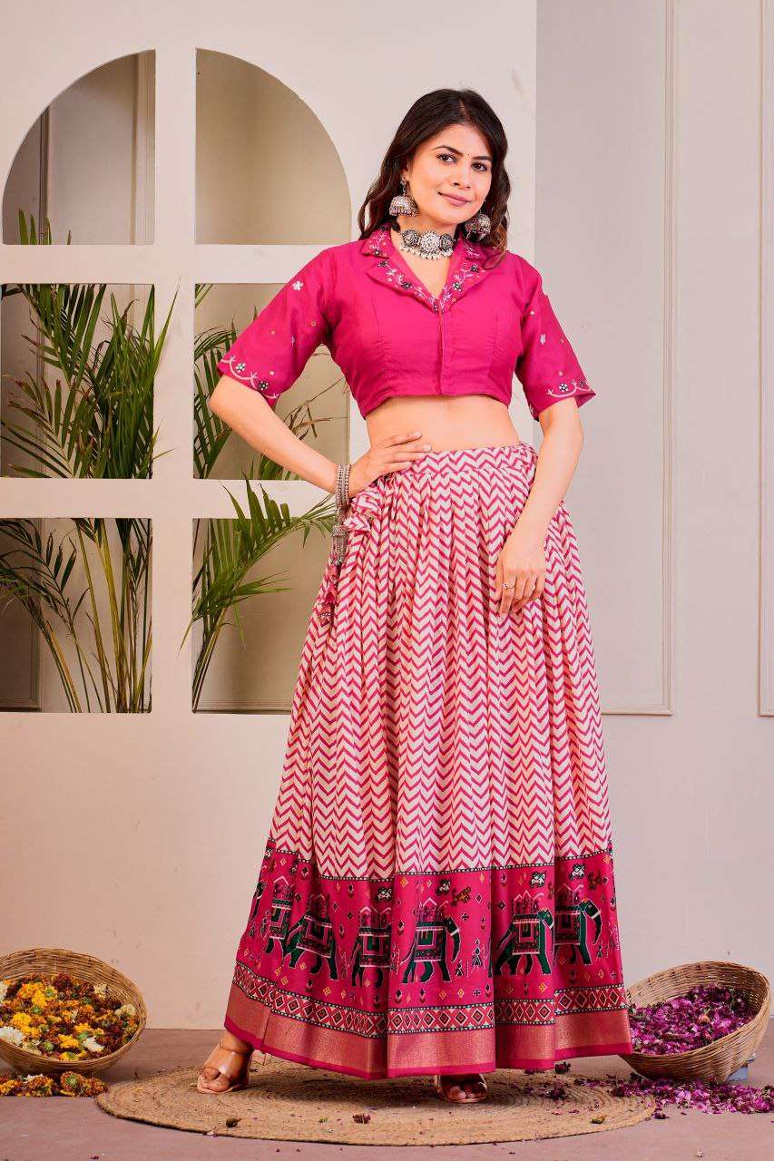 Women's Tussar Silk Patola Print Lehenga Choli Set with Foil Work - Image 30